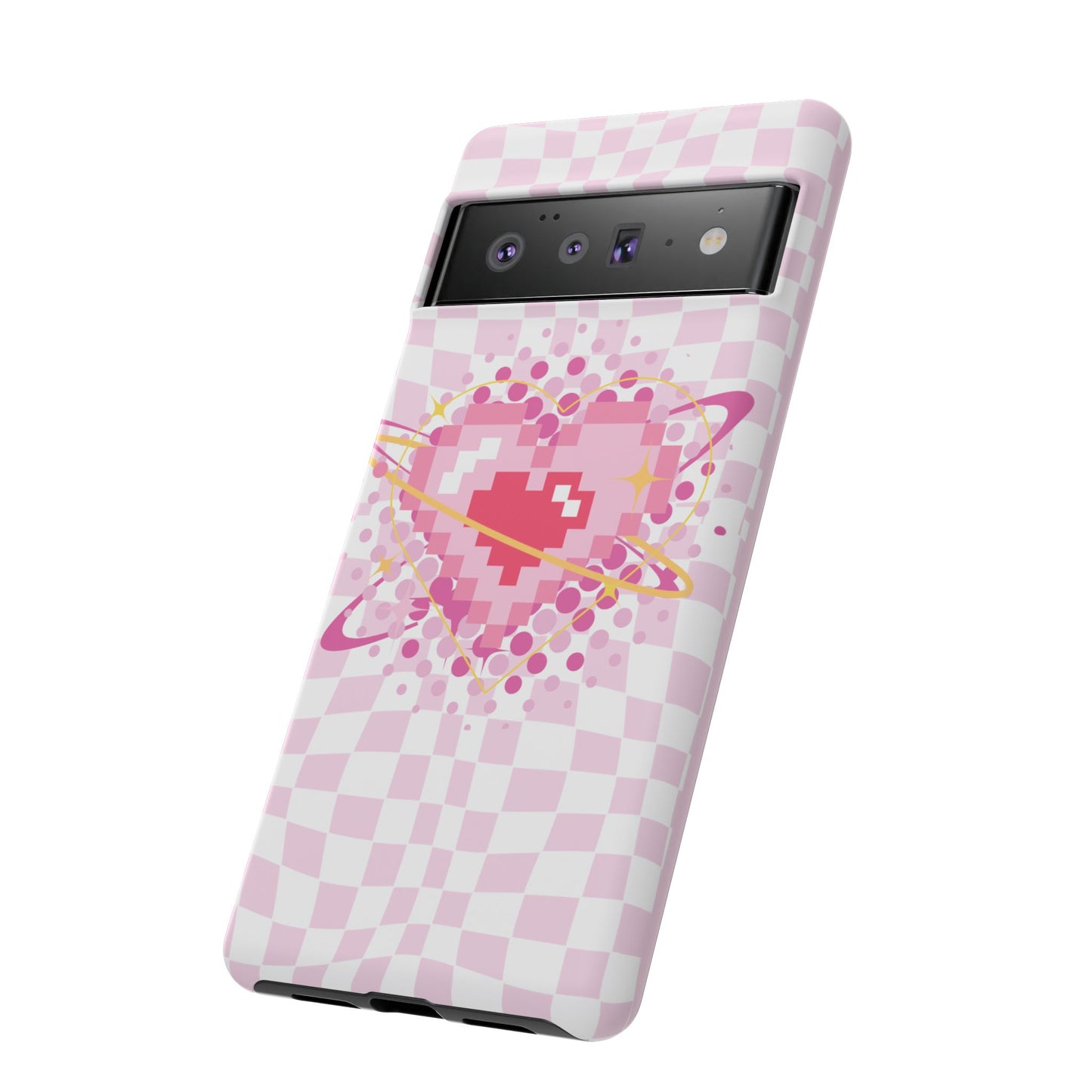 Pixel Heart Phone Case, Cute Phone Cover, Retro Gamer Gift, Valentine's Day Gift, Trendy Tech Accessory, Soft Pink Design