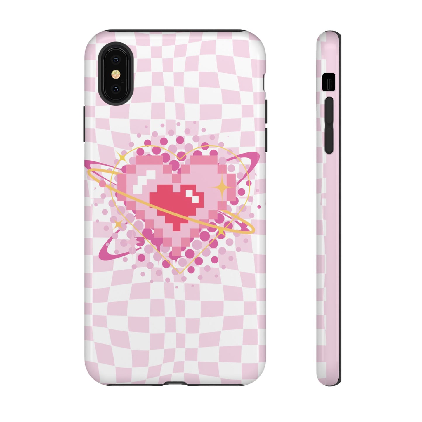 Pixel Heart Phone Case, Cute Phone Cover, Retro Gamer Gift, Valentine's Day Gift, Trendy Tech Accessory, Soft Pink Design