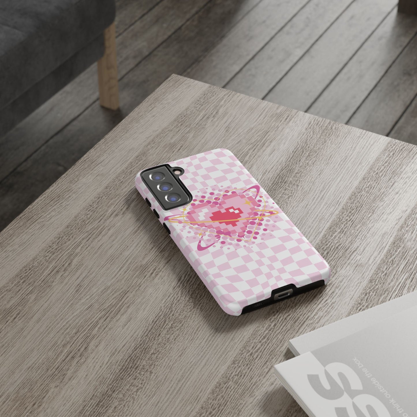 Pixel Heart Phone Case, Cute Phone Cover, Retro Gamer Gift, Valentine's Day Gift, Trendy Tech Accessory, Soft Pink Design