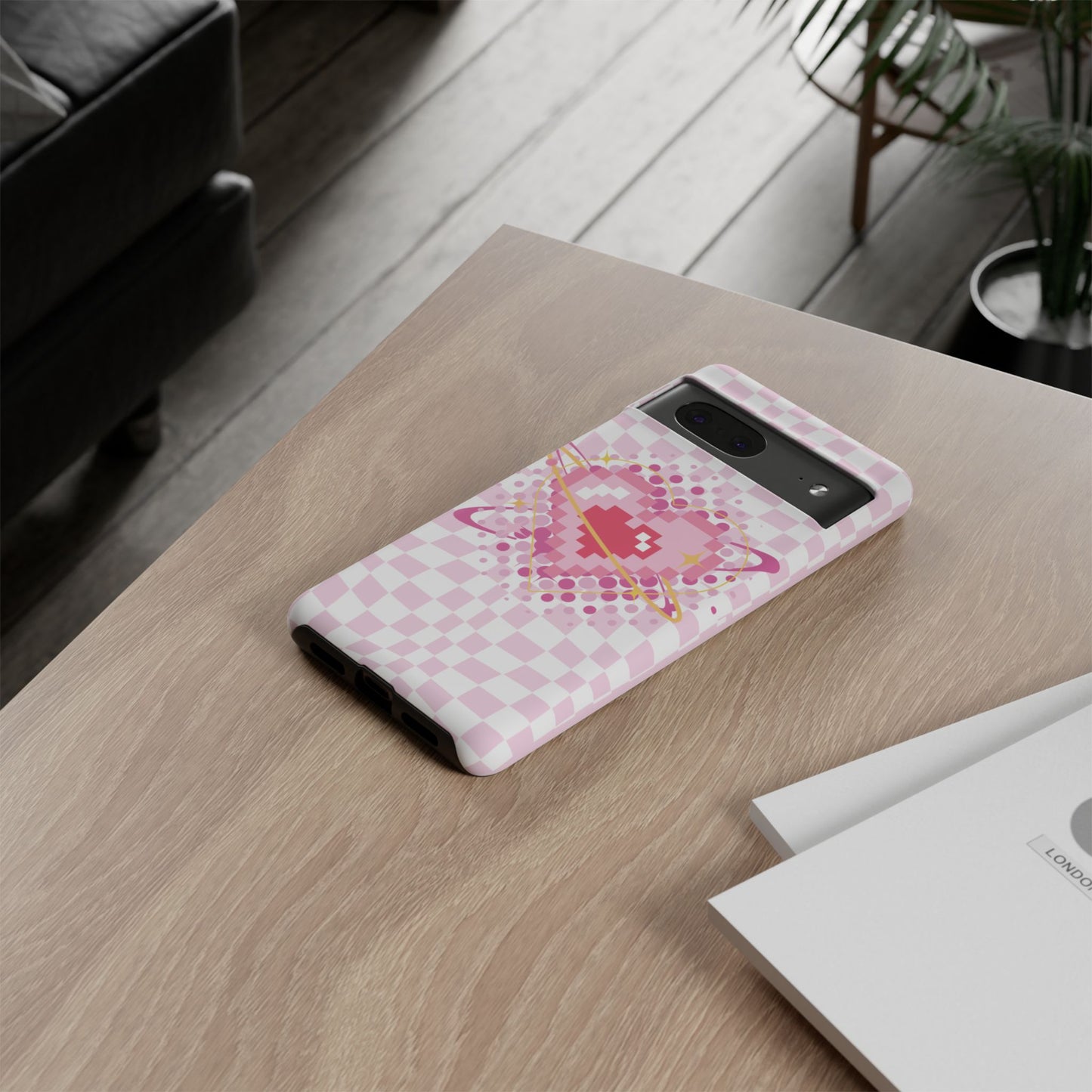 Pixel Heart Phone Case, Cute Phone Cover, Retro Gamer Gift, Valentine's Day Gift, Trendy Tech Accessory, Soft Pink Design