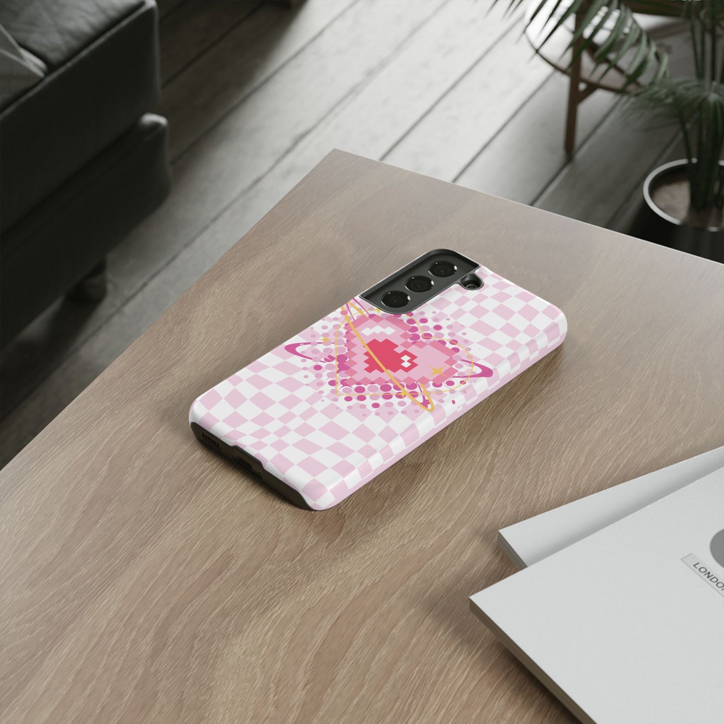 Pixel Heart Phone Case, Cute Phone Cover, Retro Gamer Gift, Valentine's Day Gift, Trendy Tech Accessory, Soft Pink Design