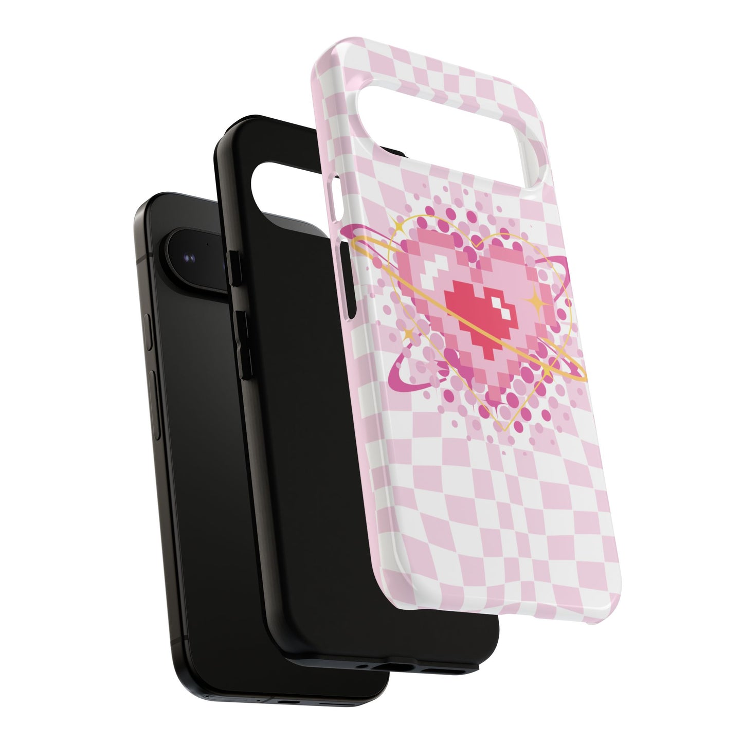 Pixel Heart Phone Case, Cute Phone Cover, Retro Gamer Gift, Valentine's Day Gift, Trendy Tech Accessory, Soft Pink Design