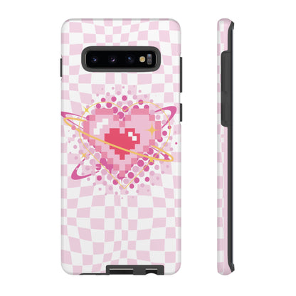 Pixel Heart Phone Case, Cute Phone Cover, Retro Gamer Gift, Valentine's Day Gift, Trendy Tech Accessory, Soft Pink Design