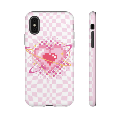 Pixel Heart Phone Case, Cute Phone Cover, Retro Gamer Gift, Valentine's Day Gift, Trendy Tech Accessory, Soft Pink Design
