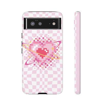 Pixel Heart Phone Case, Cute Phone Cover, Retro Gamer Gift, Valentine's Day Gift, Trendy Tech Accessory, Soft Pink Design