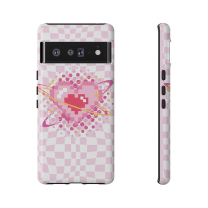 Pixel Heart Phone Case, Cute Phone Cover, Retro Gamer Gift, Valentine's Day Gift, Trendy Tech Accessory, Soft Pink Design