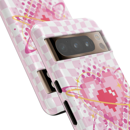 Pixel Heart Phone Case, Cute Phone Cover, Retro Gamer Gift, Valentine's Day Gift, Trendy Tech Accessory, Soft Pink Design