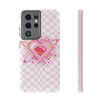 Pixel Heart Phone Case, Cute Phone Cover, Retro Gamer Gift, Valentine's Day Gift, Trendy Tech Accessory, Soft Pink Design