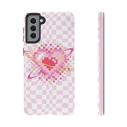Pixel Heart Phone Case, Cute Phone Cover, Retro Gamer Gift, Valentine's Day Gift, Trendy Tech Accessory, Soft Pink Design