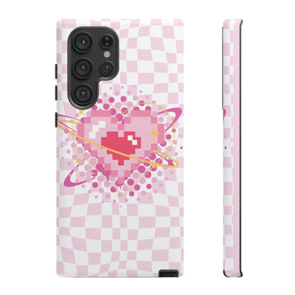 Pixel Heart Phone Case, Cute Phone Cover, Retro Gamer Gift, Valentine's Day Gift, Trendy Tech Accessory, Soft Pink Design