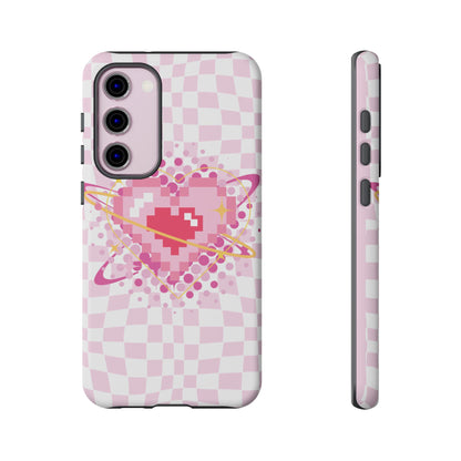 Pixel Heart Phone Case, Cute Phone Cover, Retro Gamer Gift, Valentine's Day Gift, Trendy Tech Accessory, Soft Pink Design