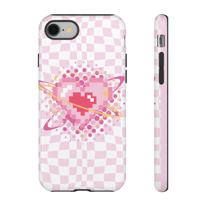 Pixel Heart Phone Case, Cute Phone Cover, Retro Gamer Gift, Valentine's Day Gift, Trendy Tech Accessory, Soft Pink Design