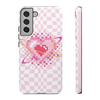 Pixel Heart Phone Case, Cute Phone Cover, Retro Gamer Gift, Valentine's Day Gift, Trendy Tech Accessory, Soft Pink Design