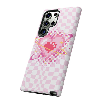 Pixel Heart Phone Case, Cute Phone Cover, Retro Gamer Gift, Valentine's Day Gift, Trendy Tech Accessory, Soft Pink Design