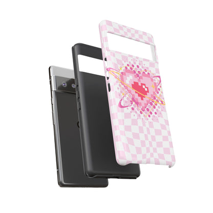 Pixel Heart Phone Case, Cute Phone Cover, Retro Gamer Gift, Valentine's Day Gift, Trendy Tech Accessory, Soft Pink Design