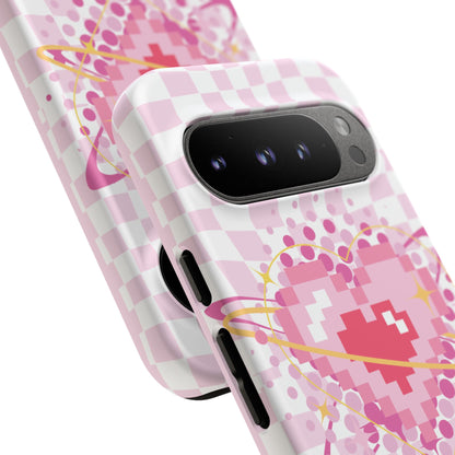 Pixel Heart Phone Case, Cute Phone Cover, Retro Gamer Gift, Valentine's Day Gift, Trendy Tech Accessory, Soft Pink Design