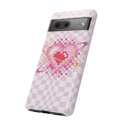 Pixel Heart Phone Case, Cute Phone Cover, Retro Gamer Gift, Valentine's Day Gift, Trendy Tech Accessory, Soft Pink Design