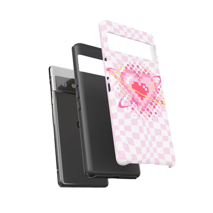 Pixel Heart Phone Case, Cute Phone Cover, Retro Gamer Gift, Valentine's Day Gift, Trendy Tech Accessory, Soft Pink Design