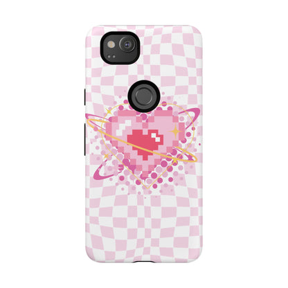 Pixel Heart Phone Case, Cute Phone Cover, Retro Gamer Gift, Valentine's Day Gift, Trendy Tech Accessory, Soft Pink Design