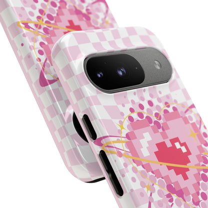 Pixel Heart Phone Case, Cute Phone Cover, Retro Gamer Gift, Valentine's Day Gift, Trendy Tech Accessory, Soft Pink Design
