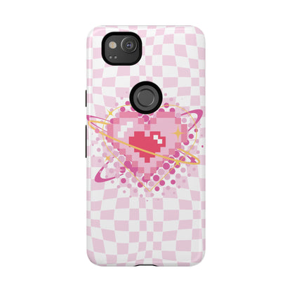 Pixel Heart Phone Case, Cute Phone Cover, Retro Gamer Gift, Valentine's Day Gift, Trendy Tech Accessory, Soft Pink Design