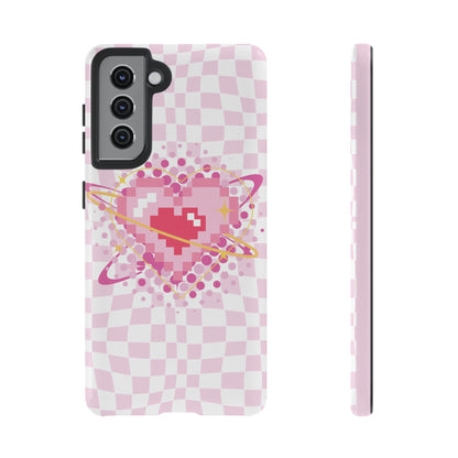 Pixel Heart Phone Case, Cute Phone Cover, Retro Gamer Gift, Valentine's Day Gift, Trendy Tech Accessory, Soft Pink Design