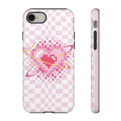 Pixel Heart Phone Case, Cute Phone Cover, Retro Gamer Gift, Valentine's Day Gift, Trendy Tech Accessory, Soft Pink Design