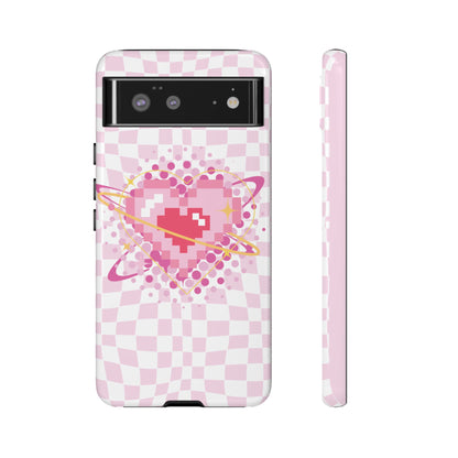 Pixel Heart Phone Case, Cute Phone Cover, Retro Gamer Gift, Valentine's Day Gift, Trendy Tech Accessory, Soft Pink Design