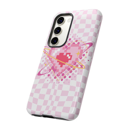 Pixel Heart Phone Case, Cute Phone Cover, Retro Gamer Gift, Valentine's Day Gift, Trendy Tech Accessory, Soft Pink Design
