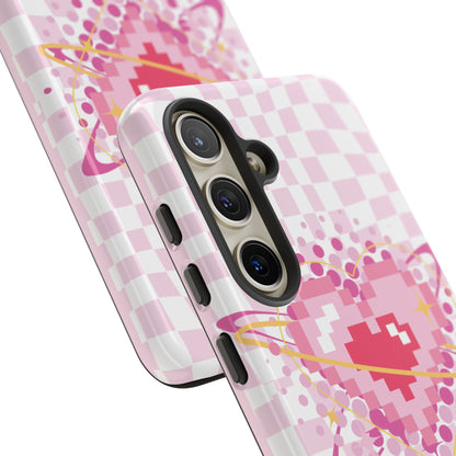 Pixel Heart Phone Case, Cute Phone Cover, Retro Gamer Gift, Valentine's Day Gift, Trendy Tech Accessory, Soft Pink Design