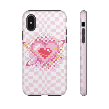 Pixel Heart Phone Case, Cute Phone Cover, Retro Gamer Gift, Valentine's Day Gift, Trendy Tech Accessory, Soft Pink Design