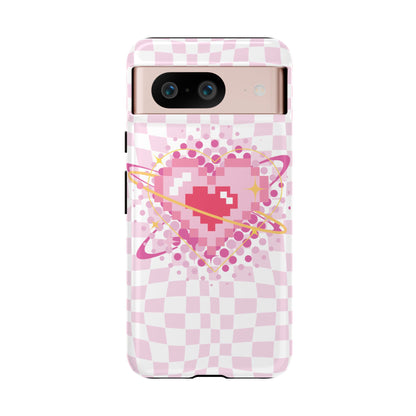 Pixel Heart Phone Case, Cute Phone Cover, Retro Gamer Gift, Valentine's Day Gift, Trendy Tech Accessory, Soft Pink Design