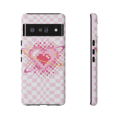 Pixel Heart Phone Case, Cute Phone Cover, Retro Gamer Gift, Valentine's Day Gift, Trendy Tech Accessory, Soft Pink Design