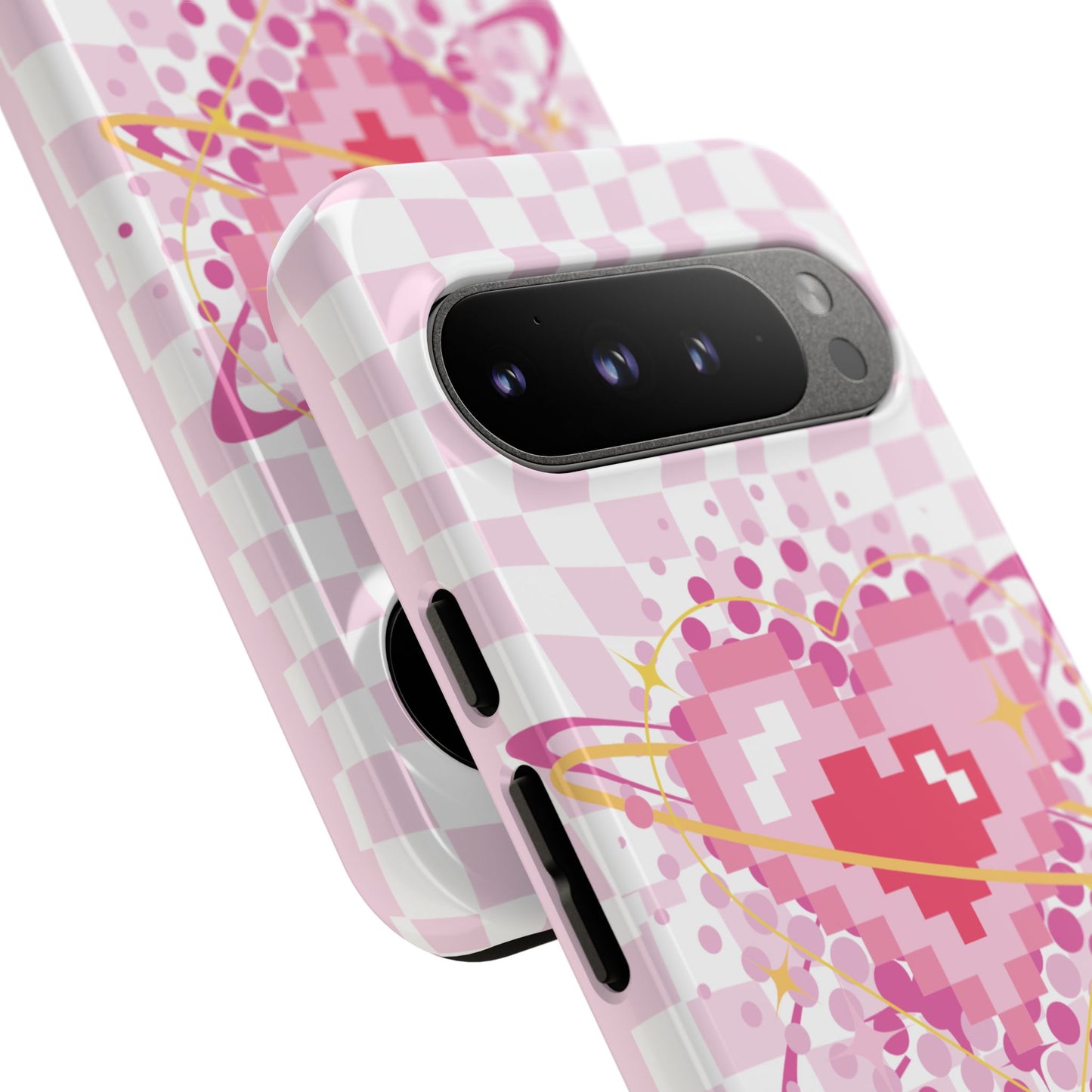 Pixel Heart Phone Case, Cute Phone Cover, Retro Gamer Gift, Valentine's Day Gift, Trendy Tech Accessory, Soft Pink Design