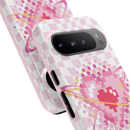 Pixel Heart Phone Case, Cute Phone Cover, Retro Gamer Gift, Valentine's Day Gift, Trendy Tech Accessory, Soft Pink Design