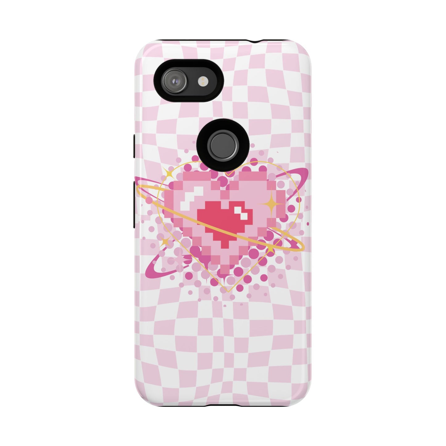 Pixel Heart Phone Case, Cute Phone Cover, Retro Gamer Gift, Valentine's Day Gift, Trendy Tech Accessory, Soft Pink Design