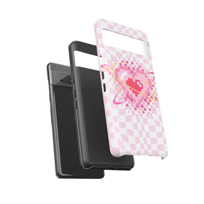 Pixel Heart Phone Case, Cute Phone Cover, Retro Gamer Gift, Valentine's Day Gift, Trendy Tech Accessory, Soft Pink Design