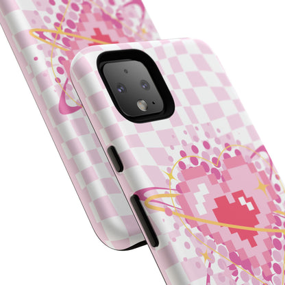 Pixel Heart Phone Case, Cute Phone Cover, Retro Gamer Gift, Valentine's Day Gift, Trendy Tech Accessory, Soft Pink Design