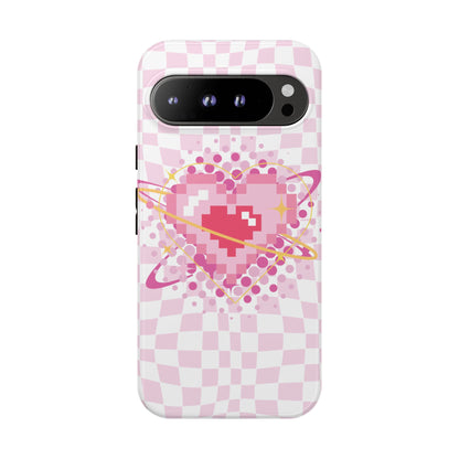 Pixel Heart Phone Case, Cute Phone Cover, Retro Gamer Gift, Valentine's Day Gift, Trendy Tech Accessory, Soft Pink Design
