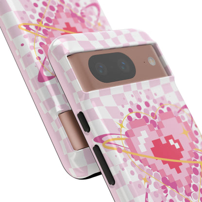 Pixel Heart Phone Case, Cute Phone Cover, Retro Gamer Gift, Valentine's Day Gift, Trendy Tech Accessory, Soft Pink Design