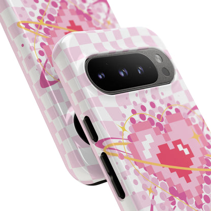 Pixel Heart Phone Case, Cute Phone Cover, Retro Gamer Gift, Valentine's Day Gift, Trendy Tech Accessory, Soft Pink Design