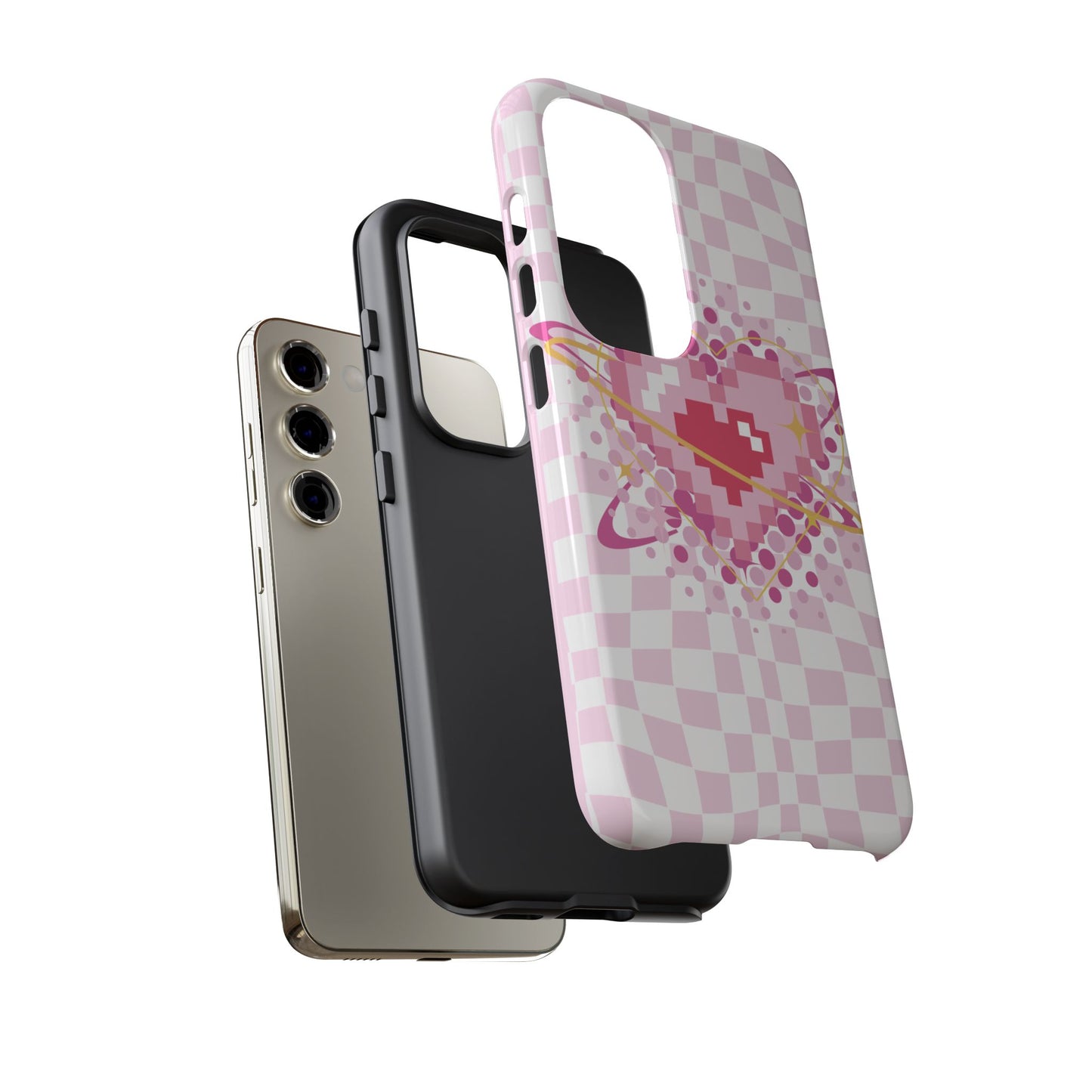 Pixel Heart Phone Case, Cute Phone Cover, Retro Gamer Gift, Valentine's Day Gift, Trendy Tech Accessory, Soft Pink Design