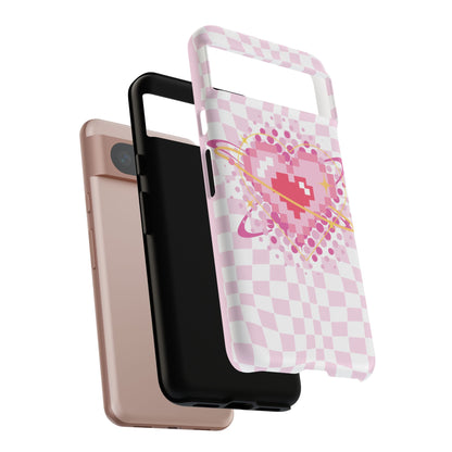 Pixel Heart Phone Case, Cute Phone Cover, Retro Gamer Gift, Valentine's Day Gift, Trendy Tech Accessory, Soft Pink Design