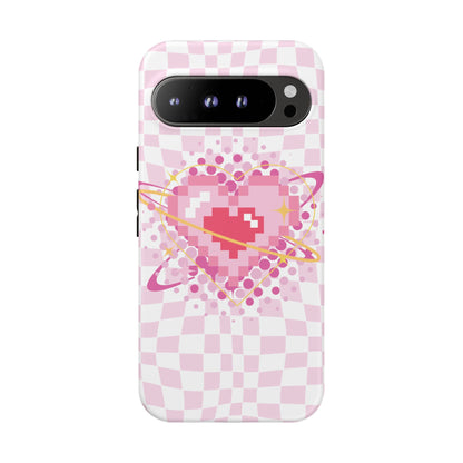 Pixel Heart Phone Case, Cute Phone Cover, Retro Gamer Gift, Valentine's Day Gift, Trendy Tech Accessory, Soft Pink Design