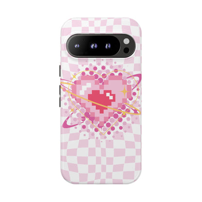 Pixel Heart Phone Case, Cute Phone Cover, Retro Gamer Gift, Valentine's Day Gift, Trendy Tech Accessory, Soft Pink Design