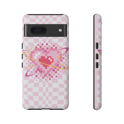 Pixel Heart Phone Case, Cute Phone Cover, Retro Gamer Gift, Valentine's Day Gift, Trendy Tech Accessory, Soft Pink Design
